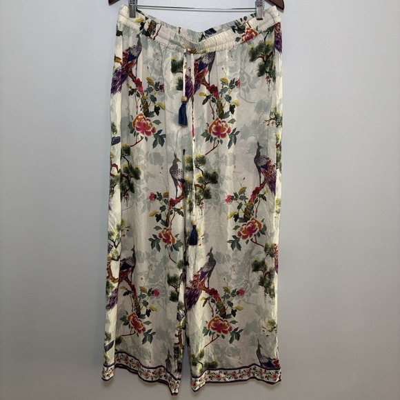 Cost Plus World Market Pants - World Market Wide Leg Lounge Casual Pant L XL Peacock Floral Print Tropical Boho